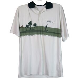 Vintage Golf Polo Shirt St Martin White Green Digital 100% Cotton XL